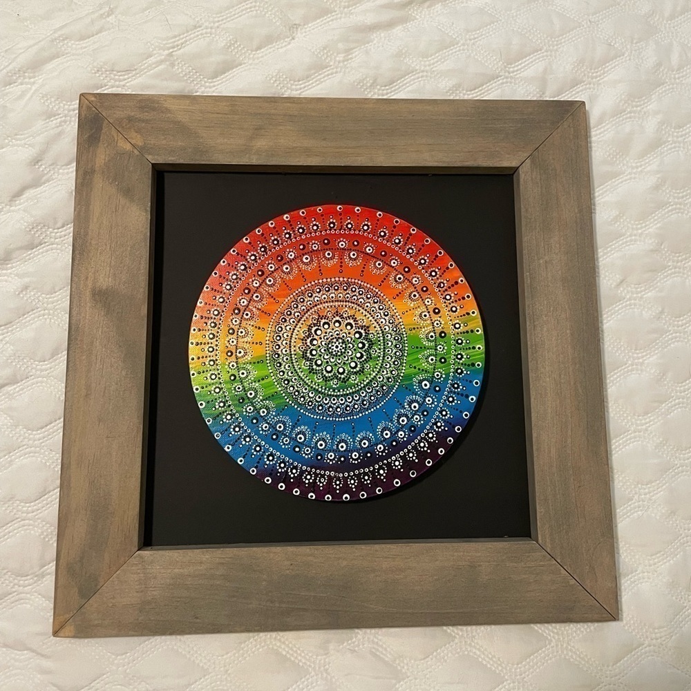 Hand painted original dot mandala style w/frame